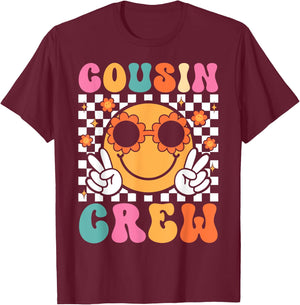 Cousin Crew Summer Vacation Family Trip Groovy Women Kids T-Shirt - T-Shirt | Maroon