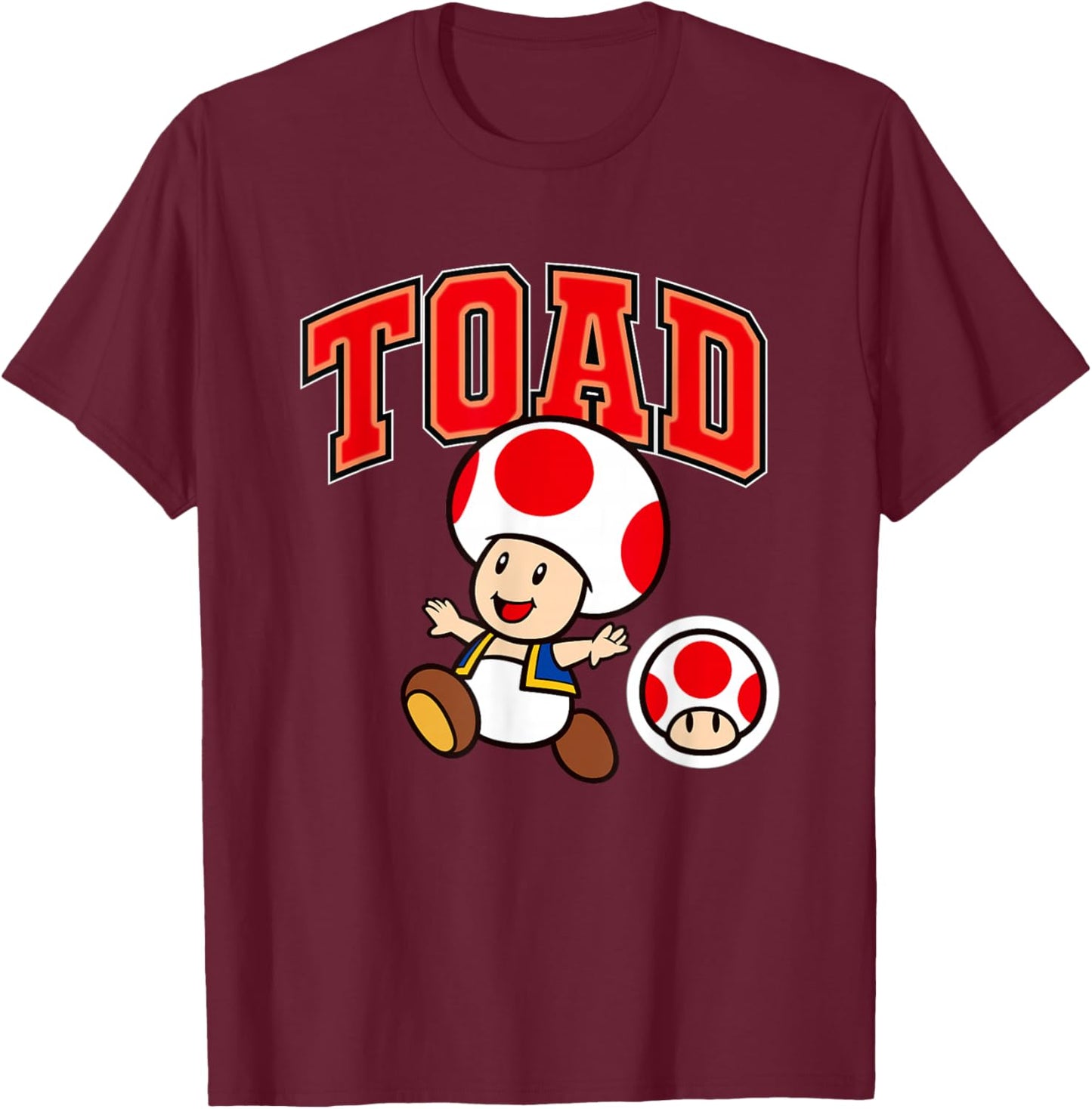 Super Mario Toad Big Character Collegiate Style T-Shirt - T-Shirt | Maroon