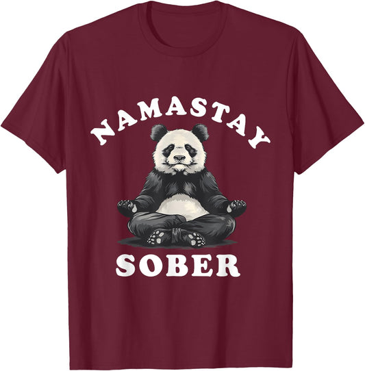 Namastay Sober Bear NA AA Alcoholics Anonymous Buddha T-Shirt - T-Shirt | Maroon