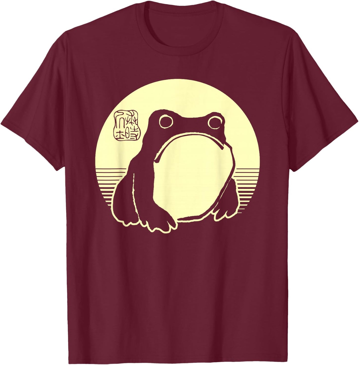 Retro Aesthetic Grumpy Frog Cute Ukiyo Japanese Art Print T-Shirt - T-Shirt | Maroon