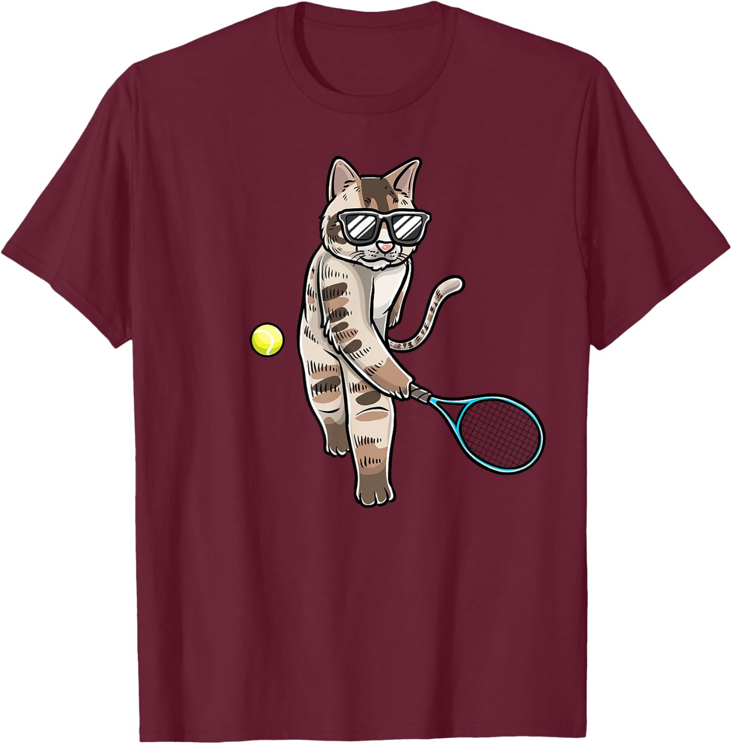Funny Tennis Cat T-Shirt - T-Shirt | Maroon