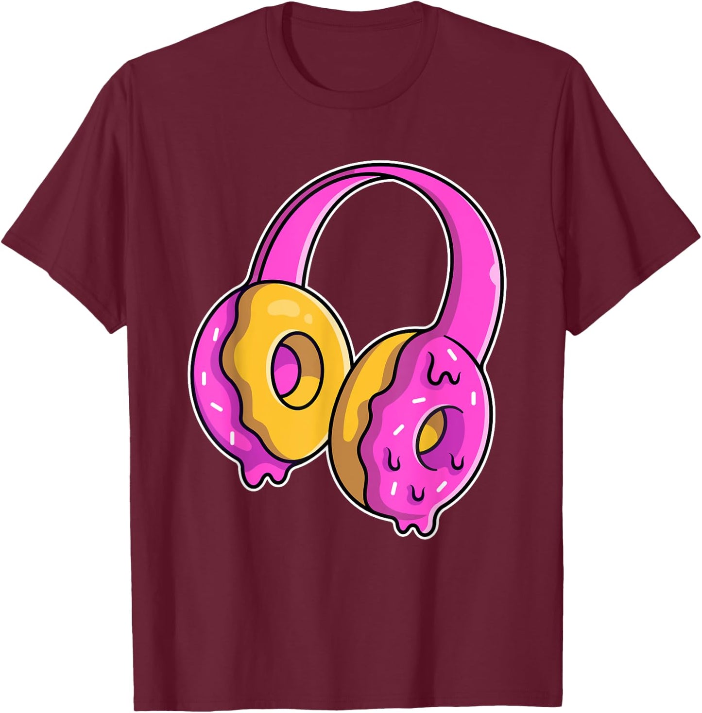 Donuts as headphones for DJ and music T-Shirt - T-Shirt | Maroon