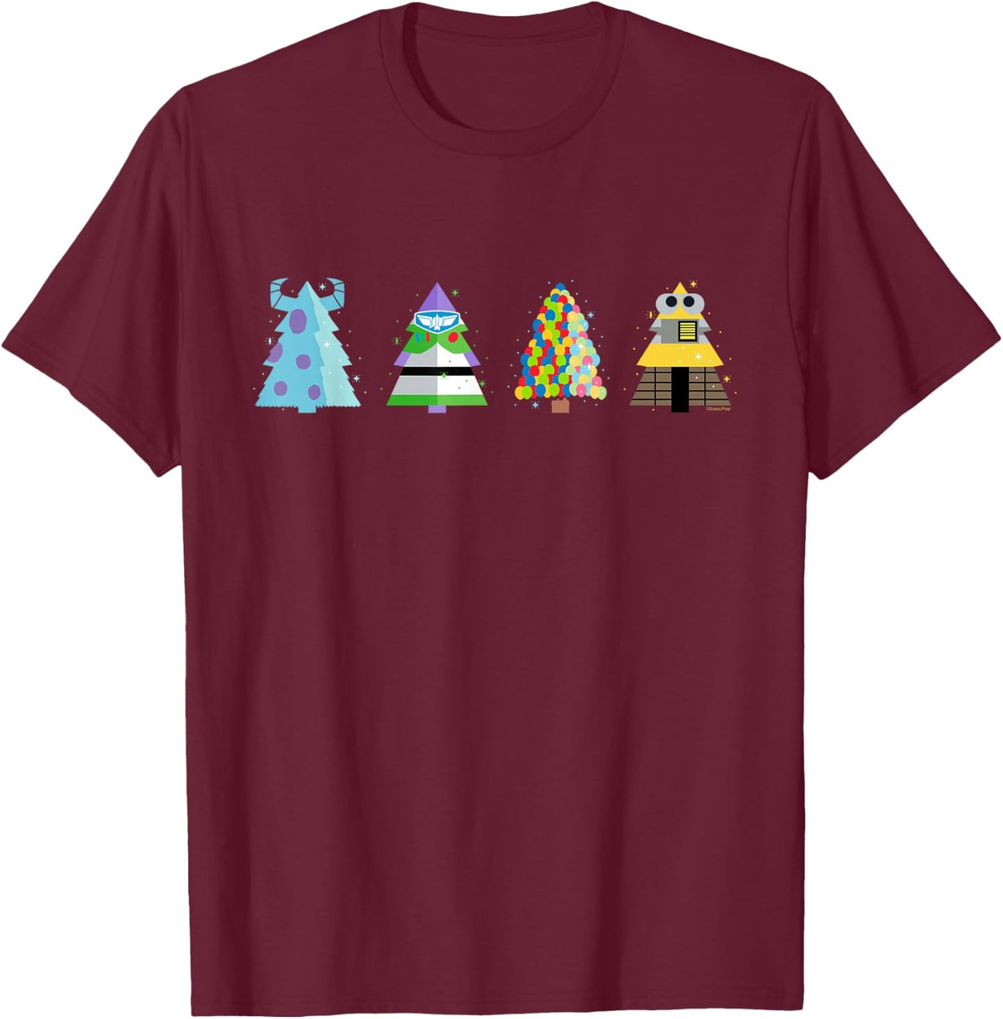 Disney and Pixar Holiday Character Christmas Trees T-Shirt - T-Shirt | Maroon
