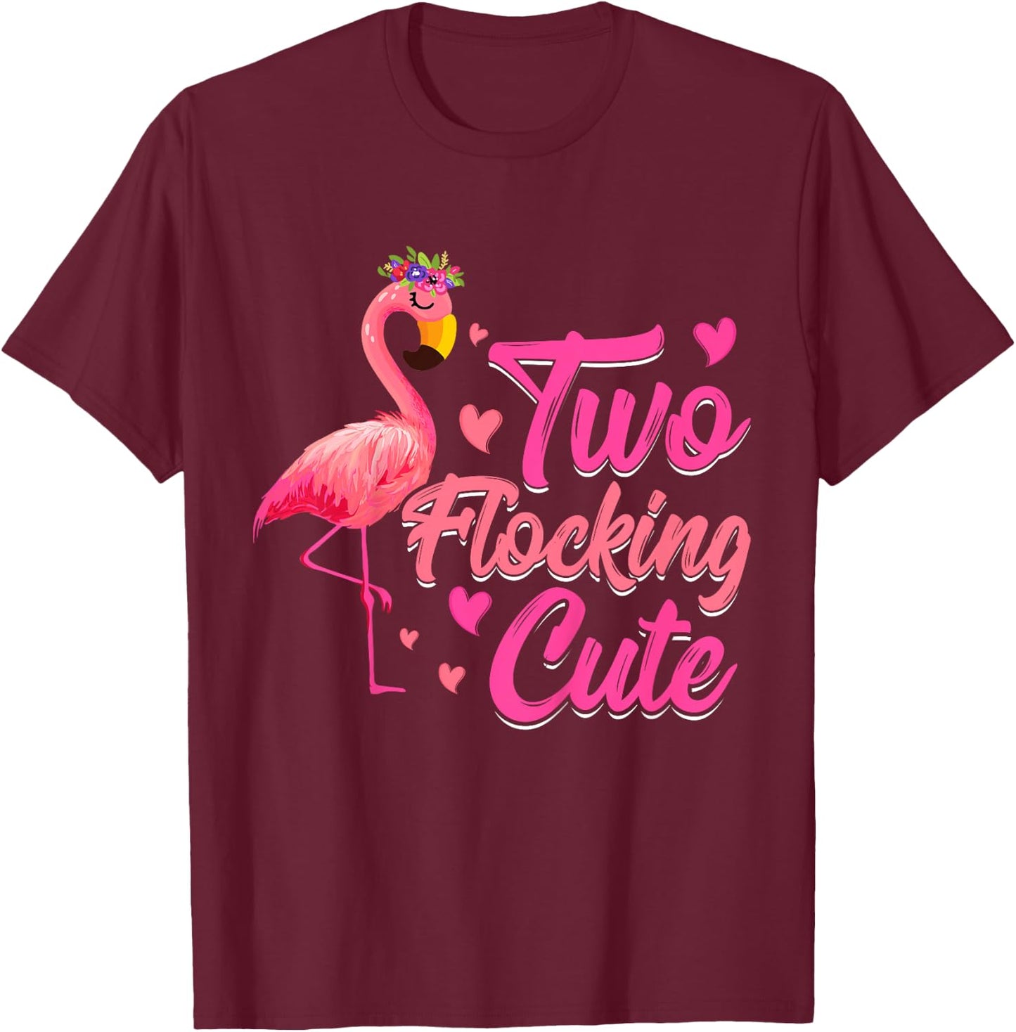 Kids Two Flocking Cute Flamingo 2 Years Old 2nd Birthday Kids T-Shirt - T-Shirt | Maroon
