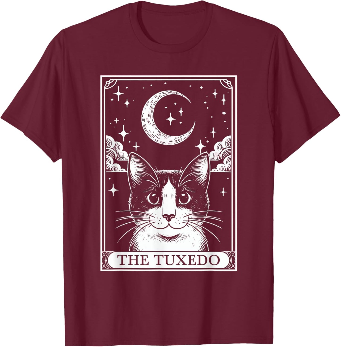Tarot Card Vintage Crescent Moon Tuxedo Cat Mom Cat Lovers Women Kids T-Shirt - T-Shirt | Maroon
