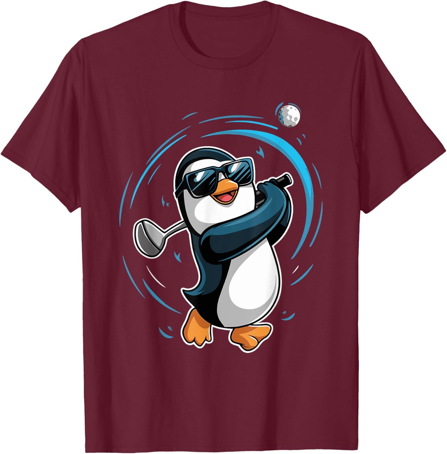 Penguin Playing Golf Sport Animal Cute Penguin Golfer T-Shirt - T-Shirt | Maroon