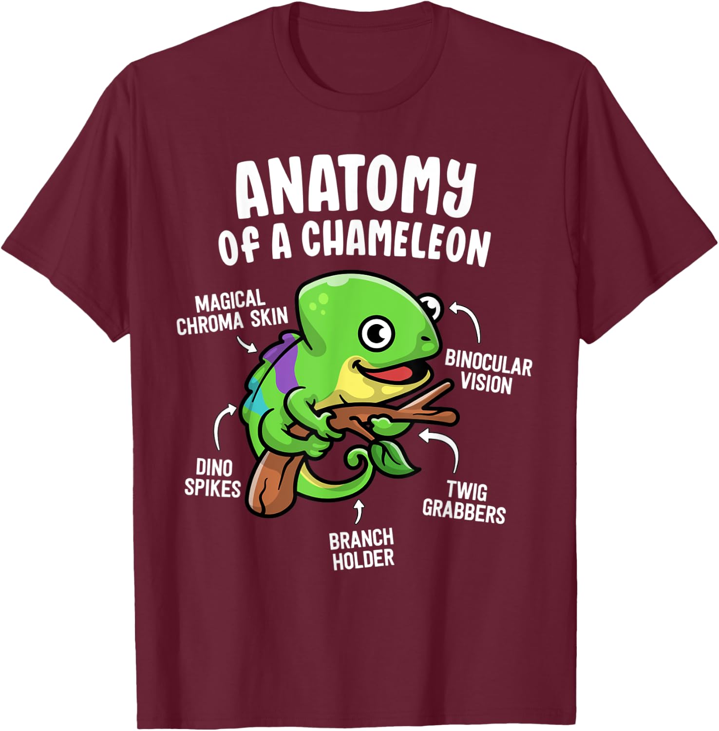 Anatomy Of A Chameleon Funny Reptile Lover Pet Lizard T-Shirt - T-Shirt | Maroon