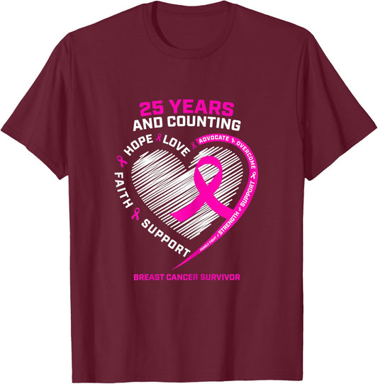 25 Year Survivor Gifts Grandma Mom Breast Cancer Survivor T-Shirt - T-Shirt | Maroon