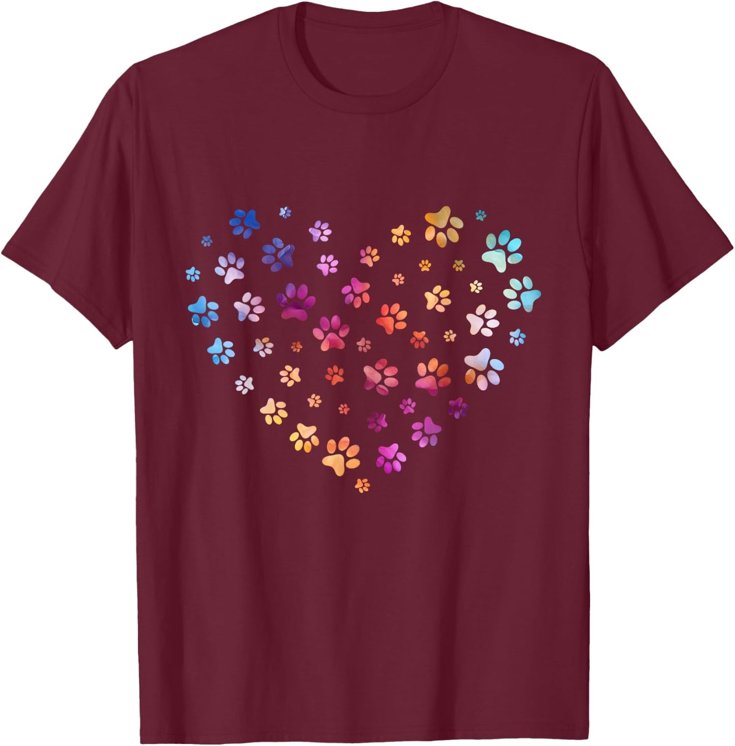 Dog Paw print heart flying paws Watercolor rainbow abstract T-Shirt - T-Shirt | Maroon
