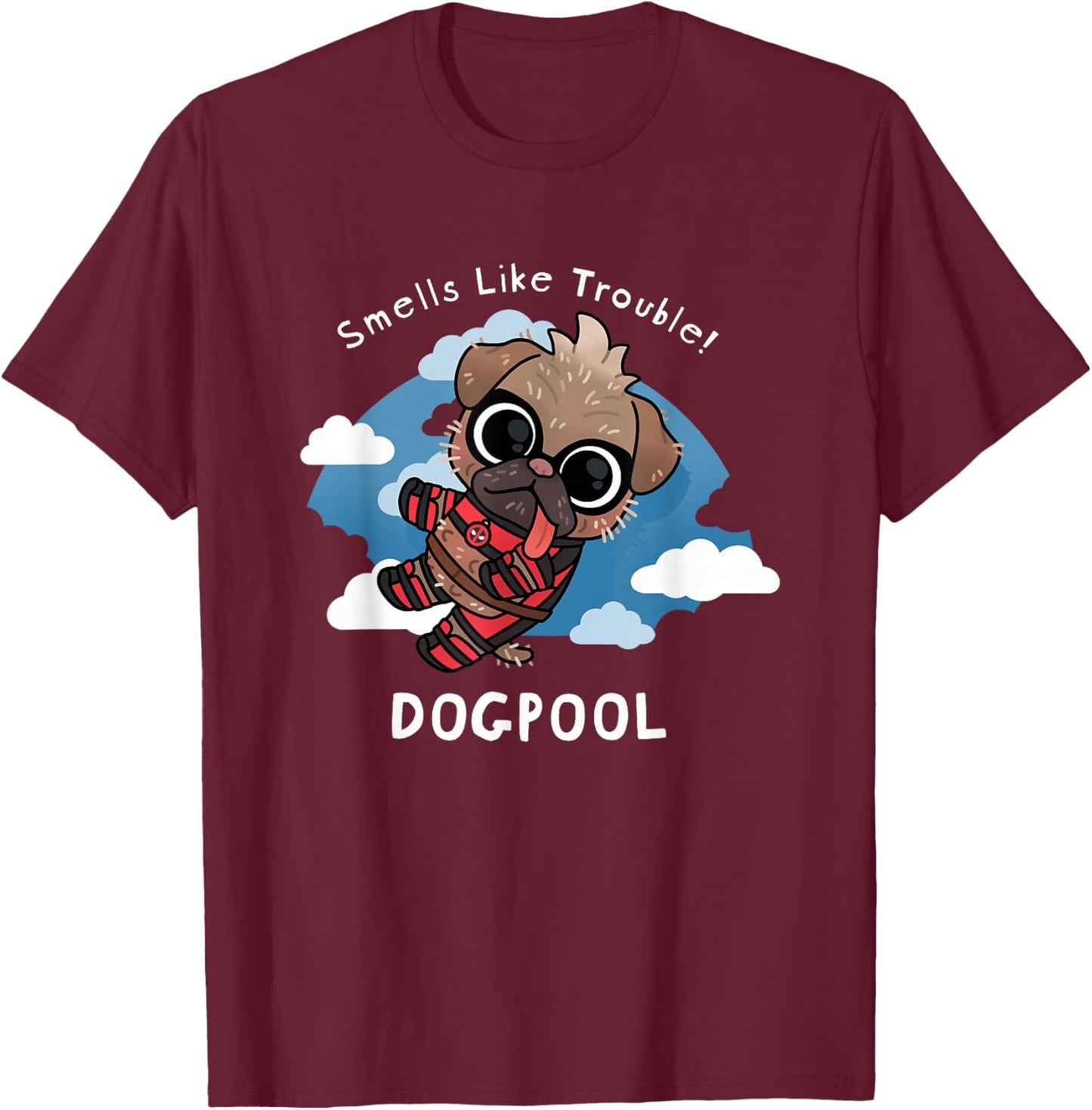 Marvel Deadpool & Wolverine Dogpool Smells Like Trouble T-Shirt - T-Shirt | Maroon