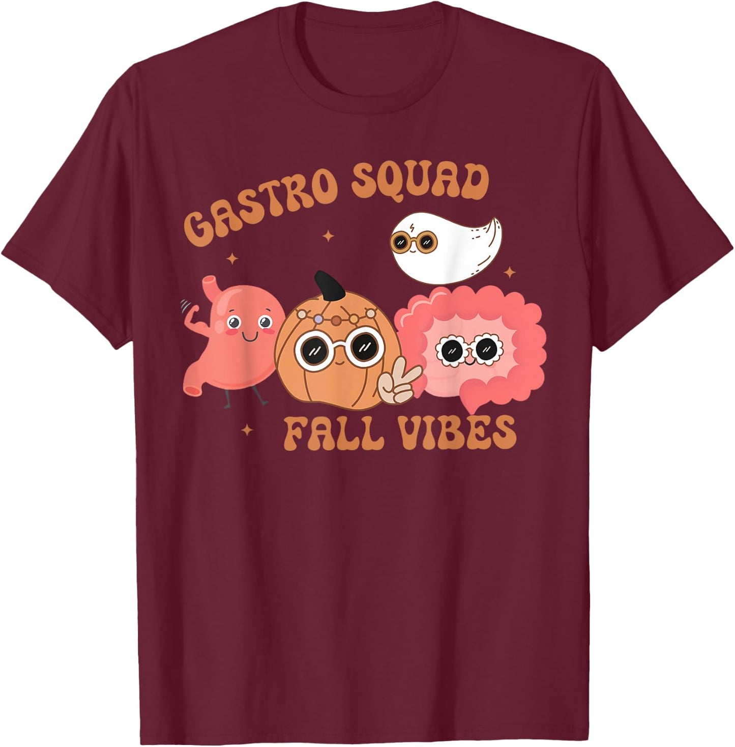 Fall Vibes Gastro Squad Ghost Halloween Spooky Endoscopy T-Shirt - T-Shirt | Maroon