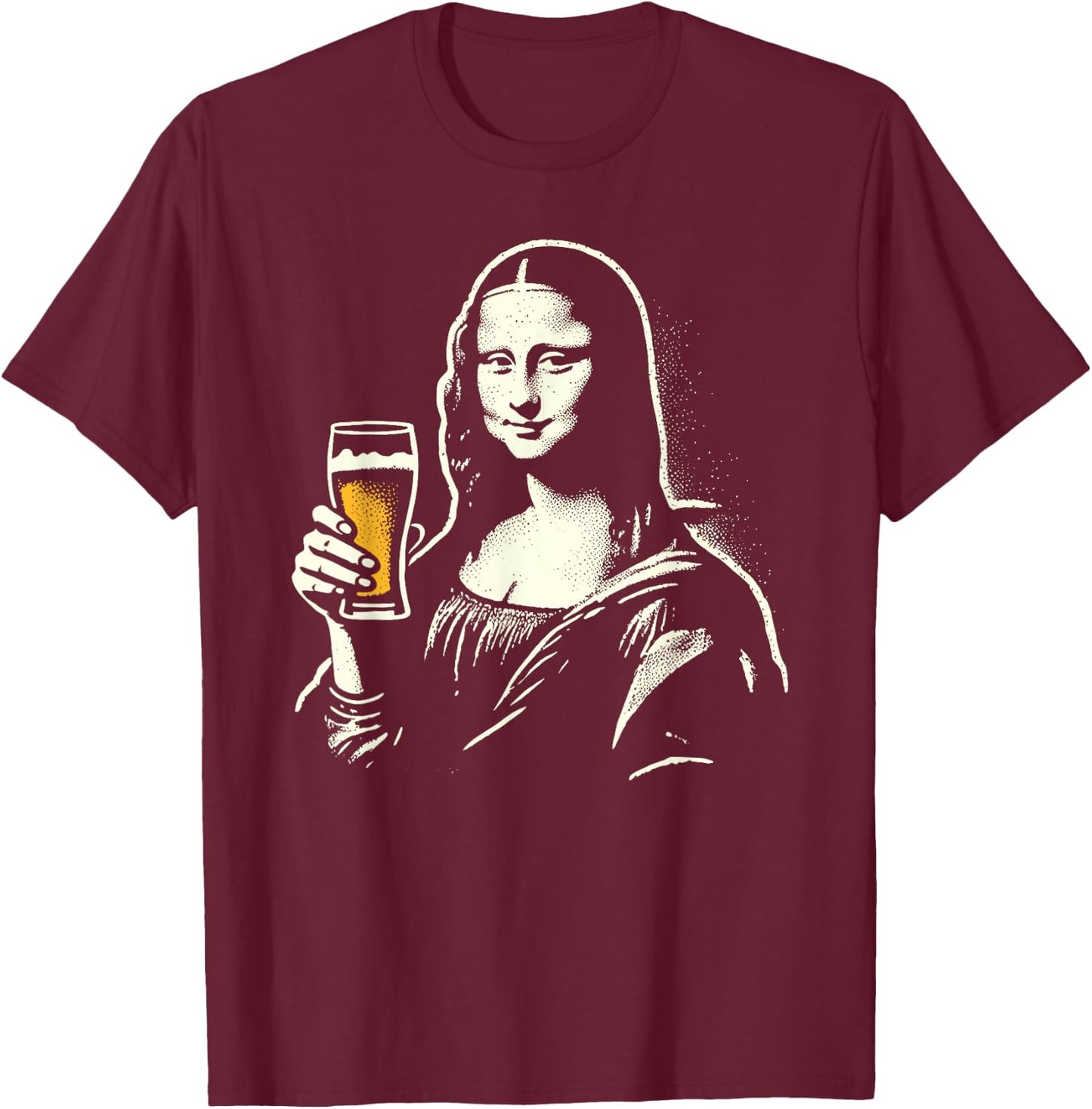 Mona Lisa with Beer Bar Pub Crawl Party Men Women Funny Beer T-Shirt - T-Shirt | Maroon
