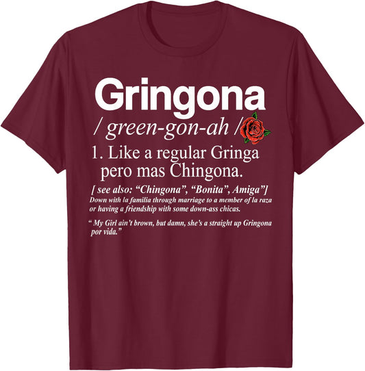 Gringona Definiton , Small, Black T-Shirt - T-Shirt | Maroon