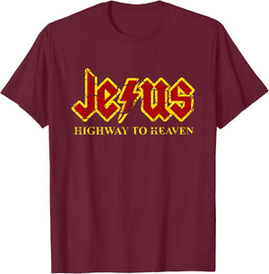 Jesus Highway To Heaven Funny Christian T-Shirt - T-Shirt | Maroon
