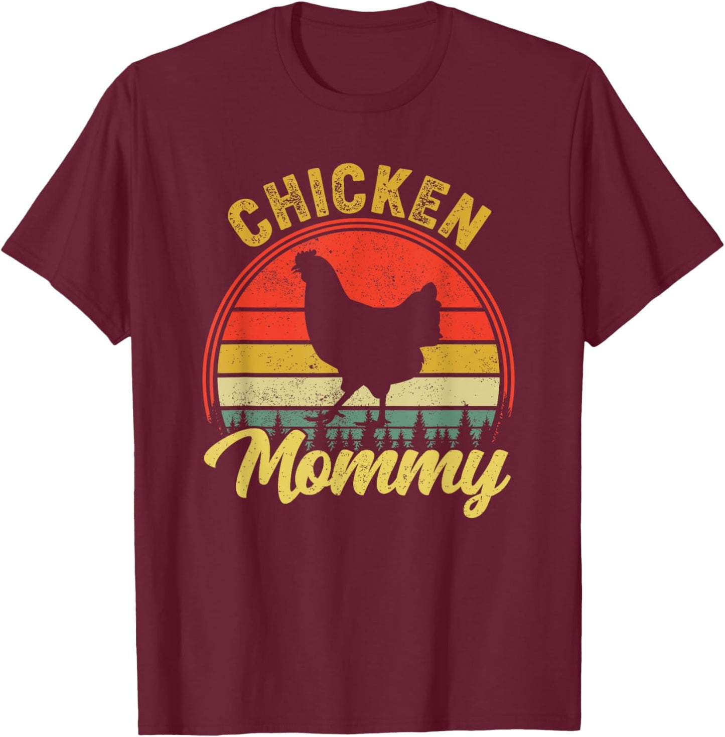Chicken Mommy Retro 70s 80s Funny Chicken Mom Mothers Day T-Shirt - T-Shirt | Maroon