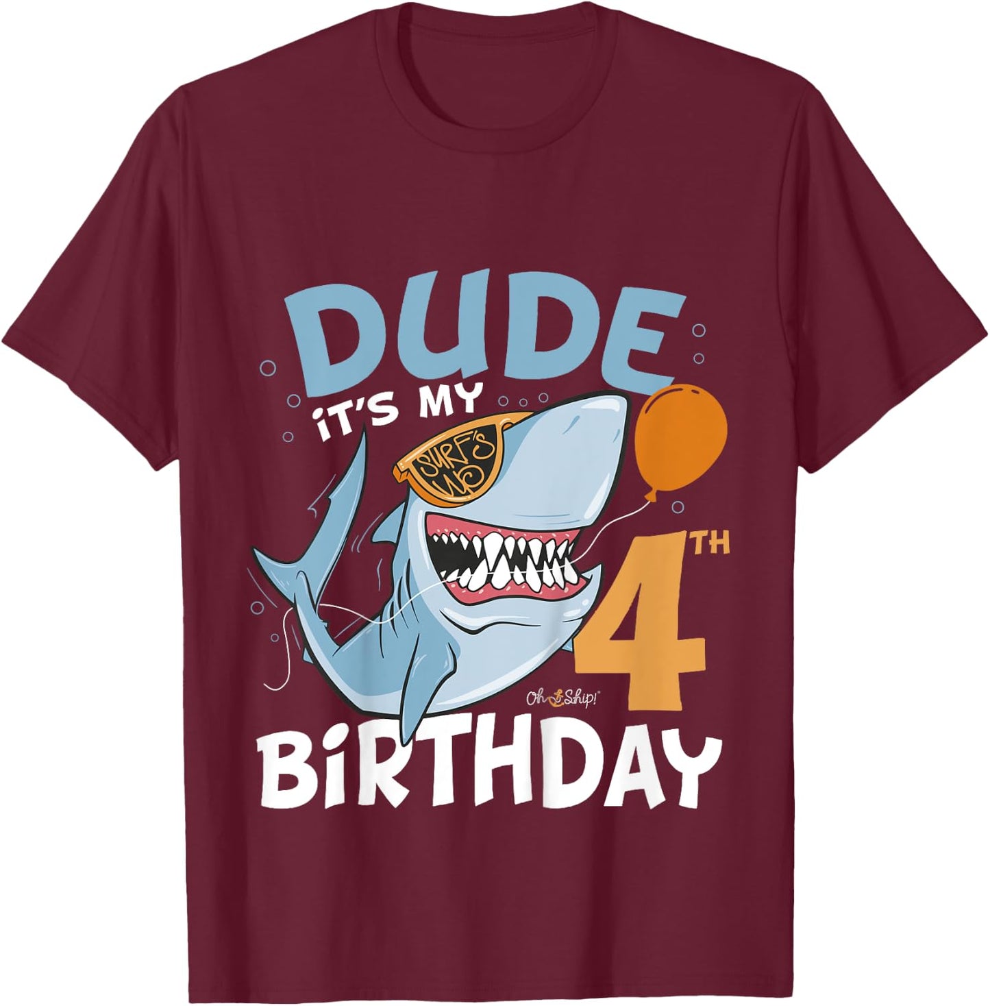 Kids Dude it's my 4th Birthday - 4th Shark Birthday Boy 4th T-Shirt - T-Shirt | Maroon