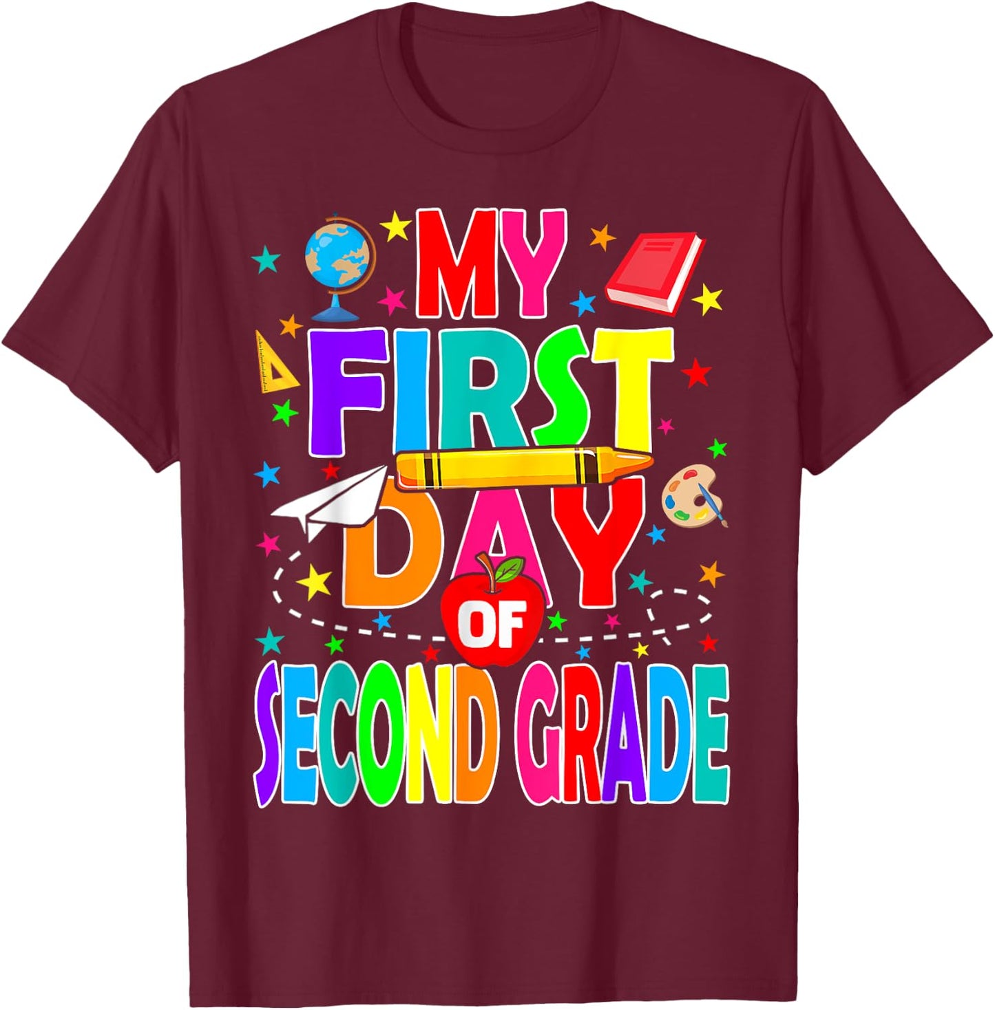 My First Day of Second Grade Back to School Boys Kids T-Shirt - T-Shirt | Maroon
