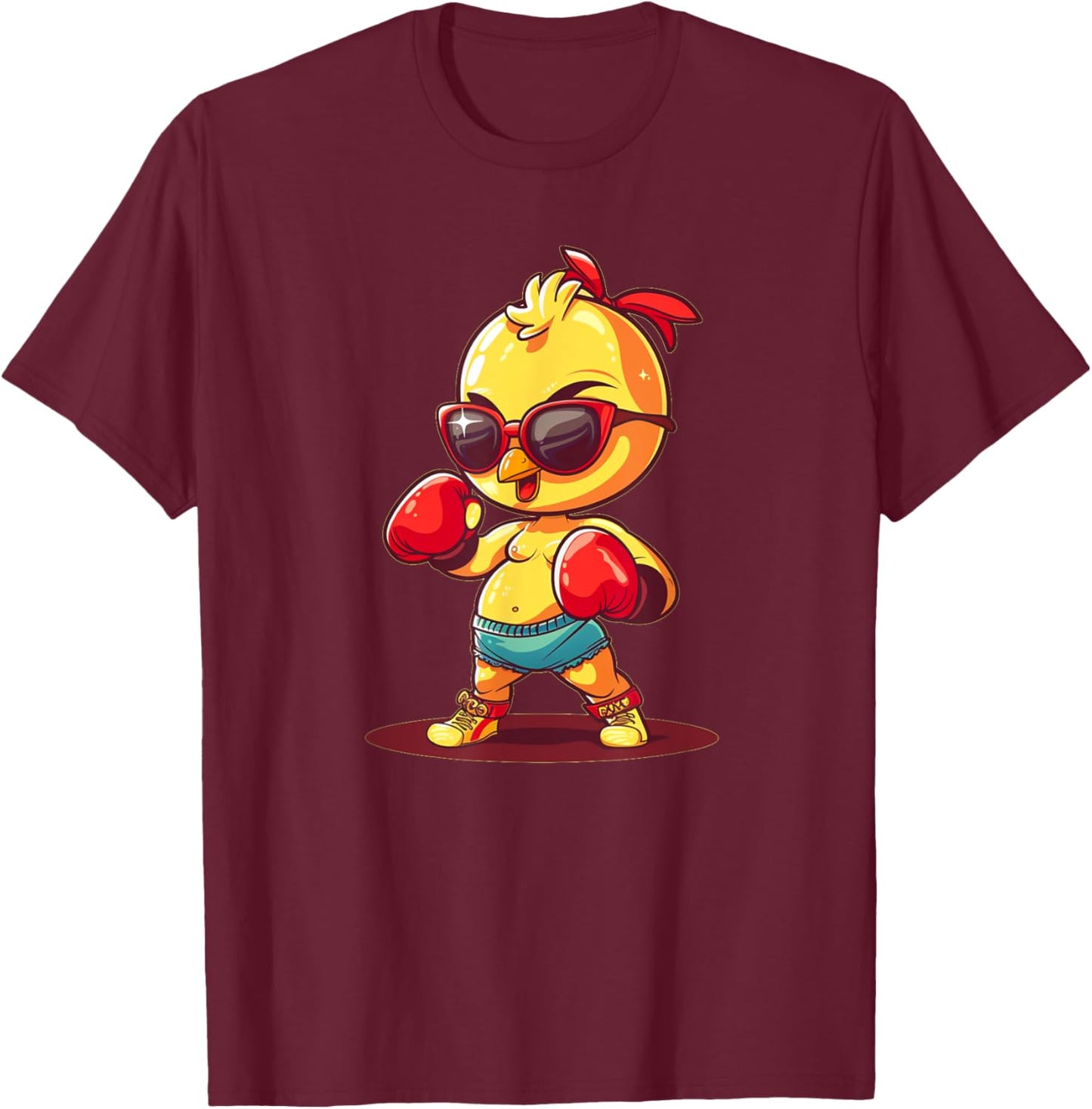 Boxing Chicken with Sunglasses Costume T-Shirt - T-Shirt | Maroon
