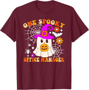 One Spooky Office Manager Funny Ghost Halloween Costume T-Shirt - T-Shirt | Maroon