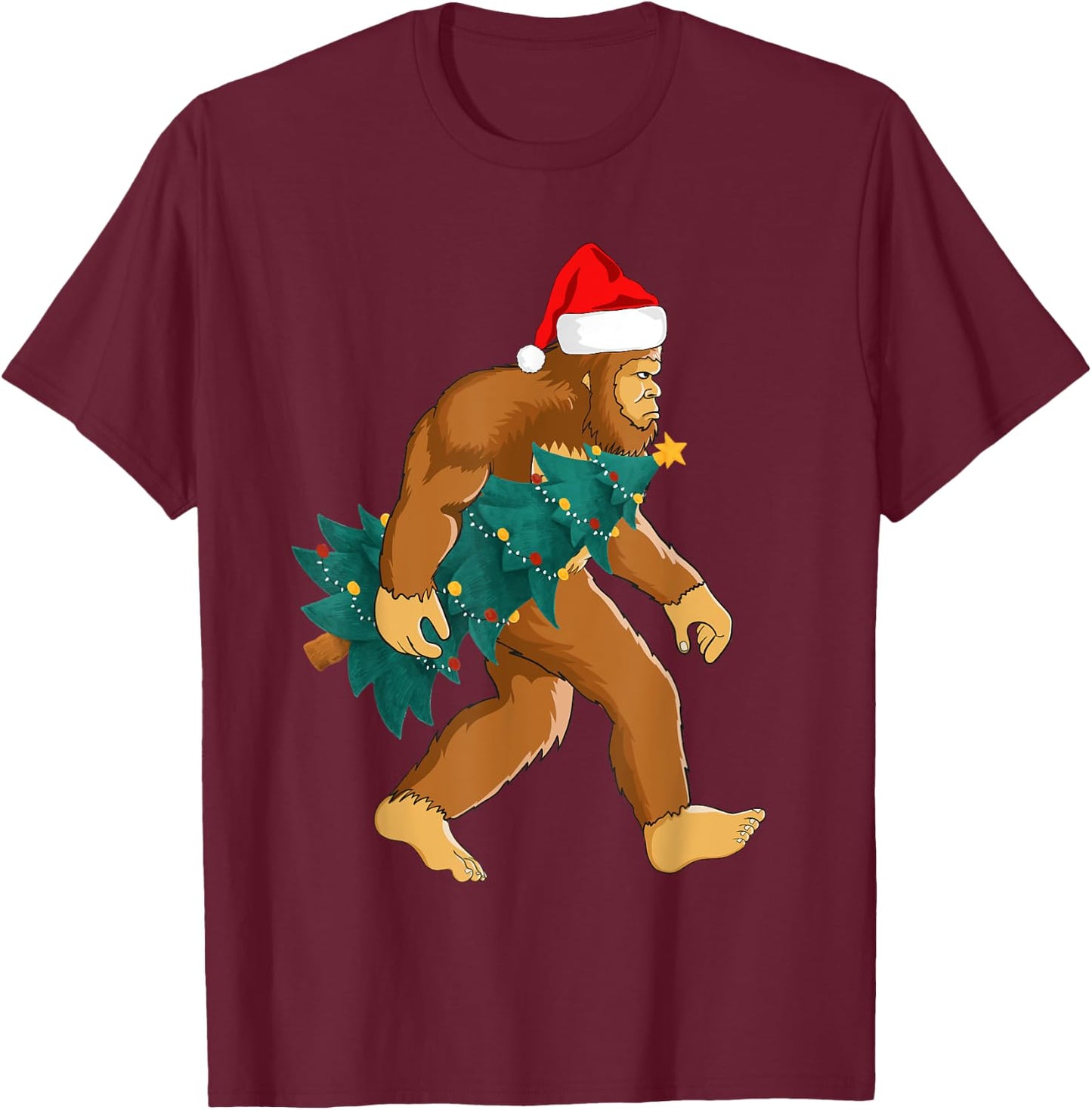 Funny Bigfoot Design, Sasquatch Hiking Trip Christmas Tree T-Shirt - T-Shirt | Maroon