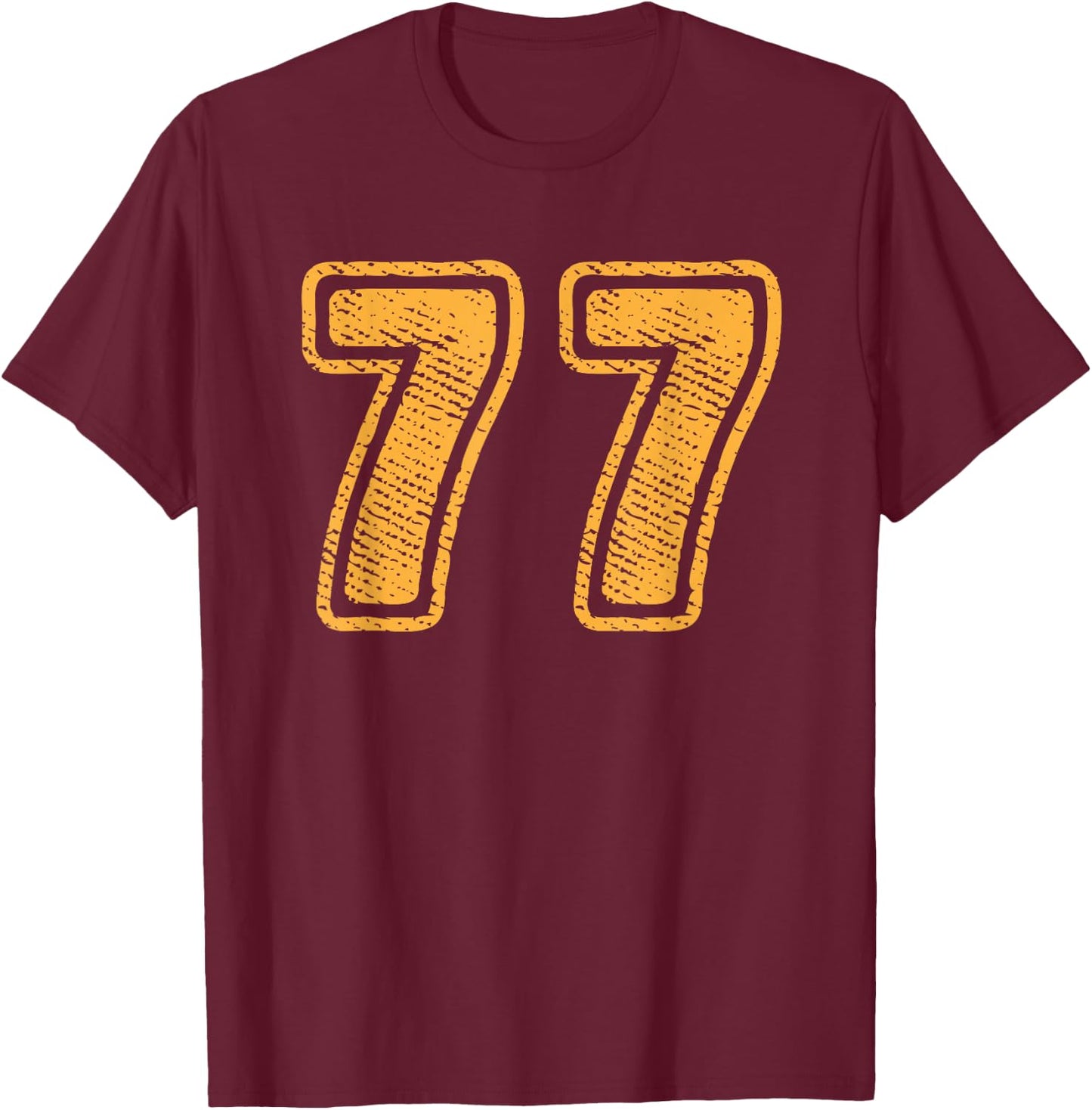 Number 77 On Front Big Bold 77 Team Group Player Matching T-Shirt - T-Shirt | Maroon