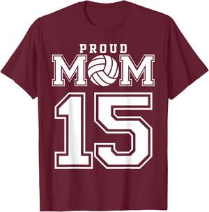 Custom Proud Volleyball Mom Number 15 Personalized Women T-Shirt - T-Shirt | Maroon