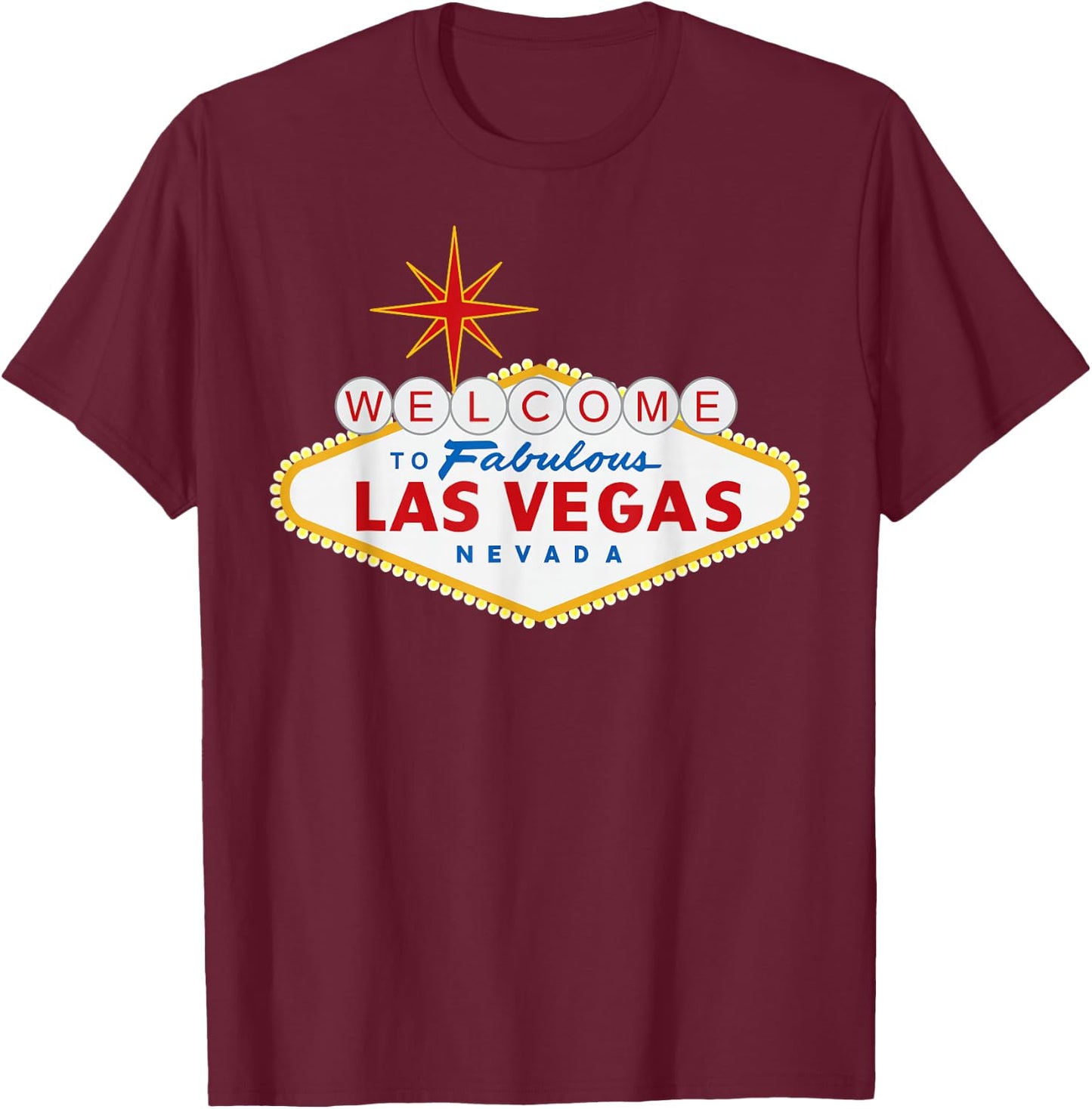 Miftees Las Vegas Welcome to Fabulous Las Vegas - Black, Small, -Adults, Short Sleeve, , Novelty Modern, Letter Print T-Shirt - T-Shirt | Maroon