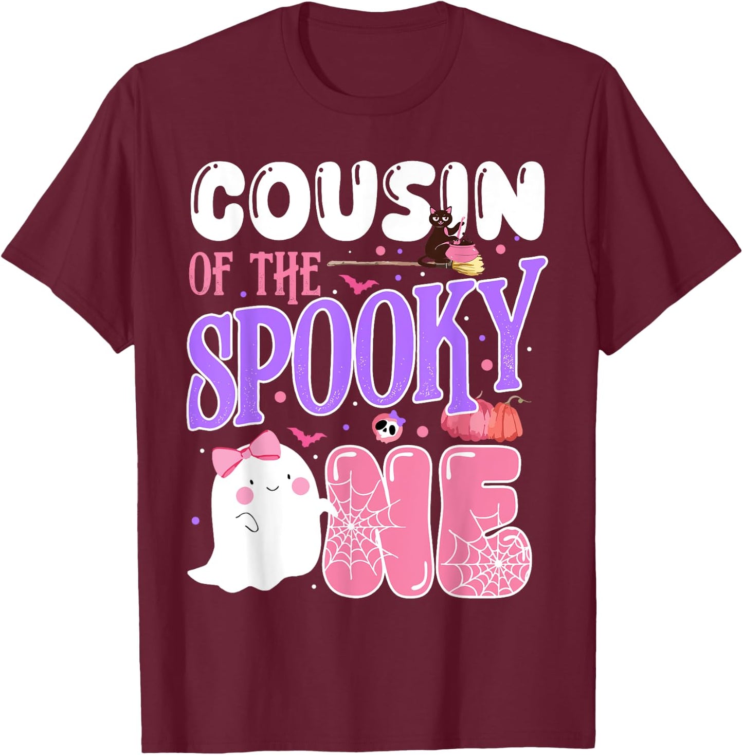 Cousin Of The Spooky One 1st Birthday Halloween Pink Ghost T-Shirt - T-Shirt | Maroon