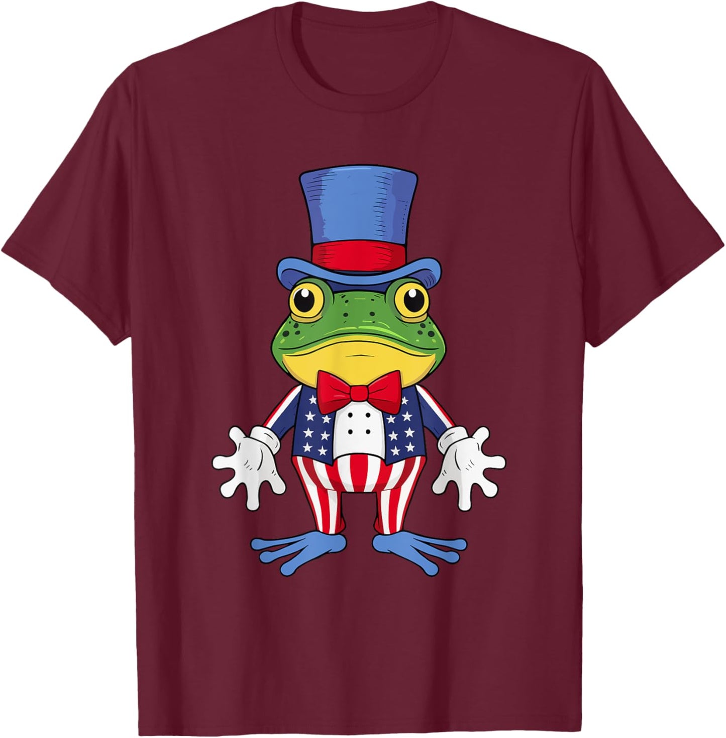 Funny Patriotic Frog with American 4th of July T-Shirt - T-Shirt | Maroon