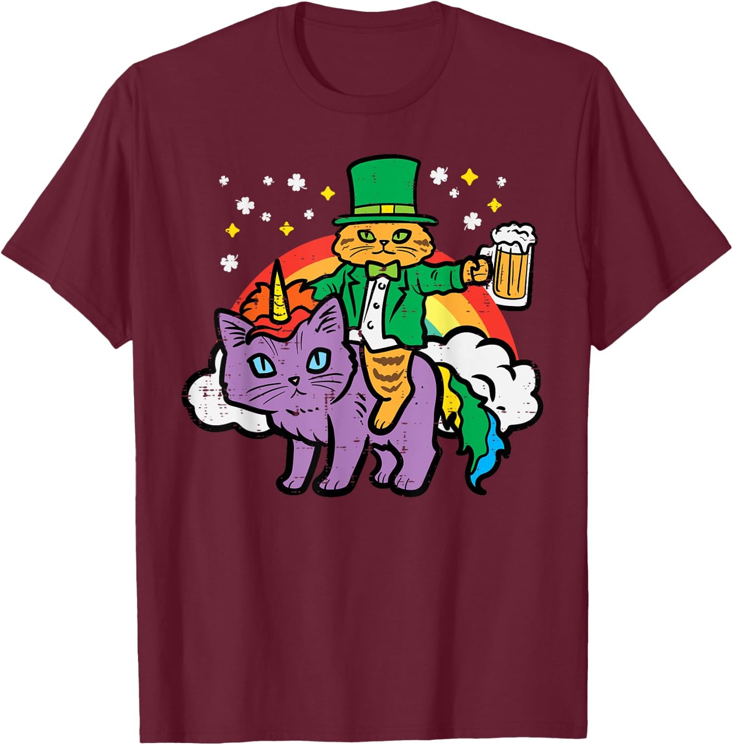 St Patricks Day Cat Leprechaun Unicorn Saint Pattys Women T-Shirt - T-Shirt | Maroon