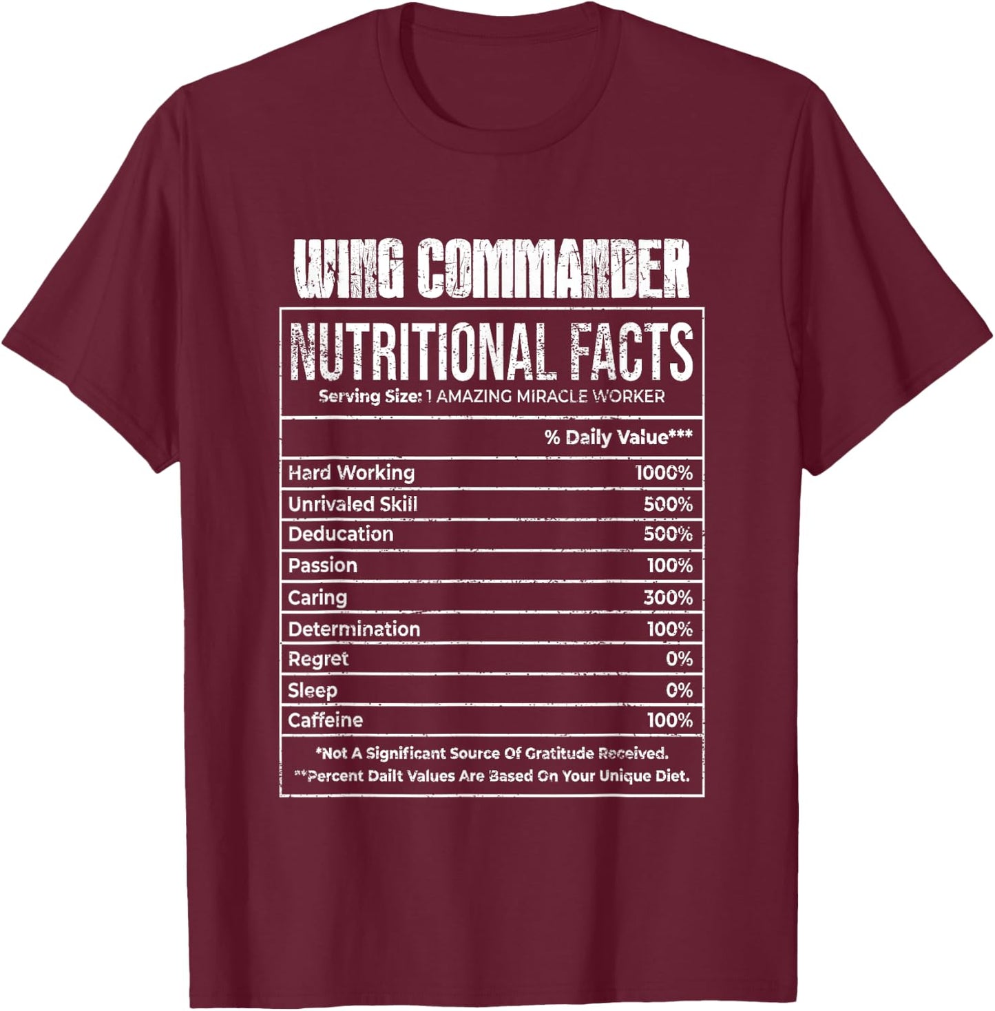 Nutritional Facts Wing Commander Job Tittle T-Shirt - T-Shirt | Maroon