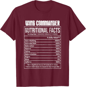 Nutritional Facts Wing Commander Job Tittle T-Shirt - T-Shirt | Maroon