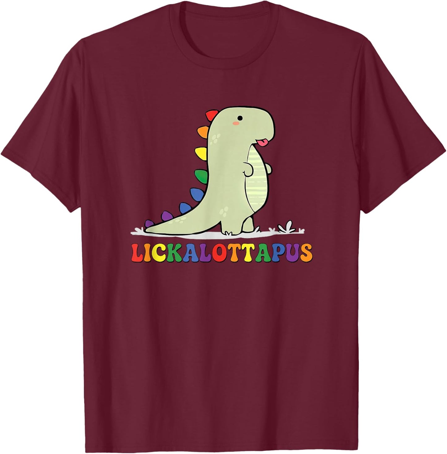 Lickalottapus Rainbow Dinosaur LGBTQ Funny Gay Pride Month T-Shirt - T-Shirt | Maroon