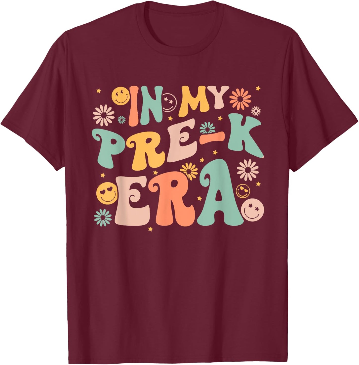 In My Pre-K Era Retro Back to School Teacher Student T-Shirt - T-Shirt | Maroon