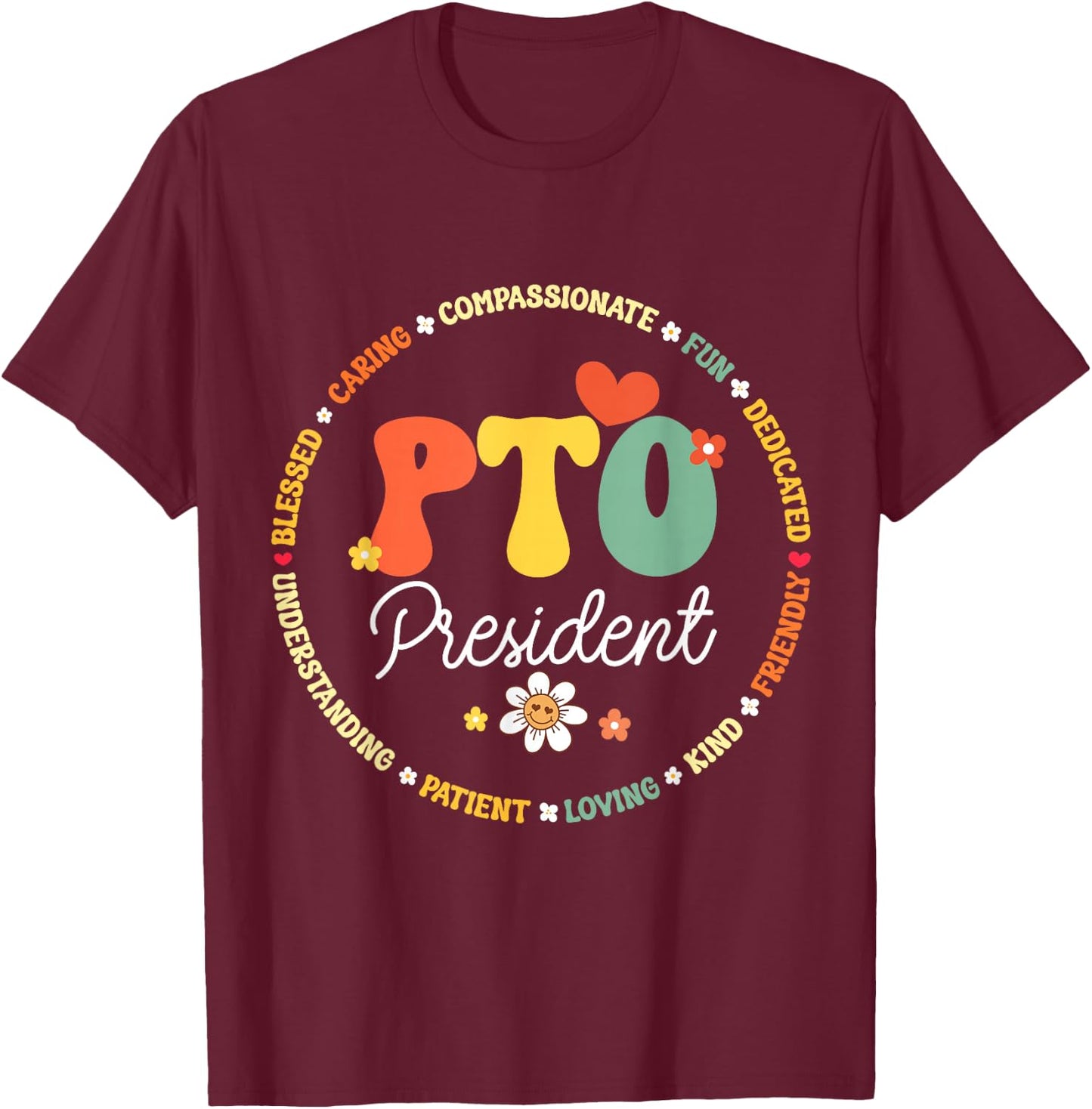 PTO President Back to School Matching Group Parent Teacher T-Shirt - T-Shirt | Maroon