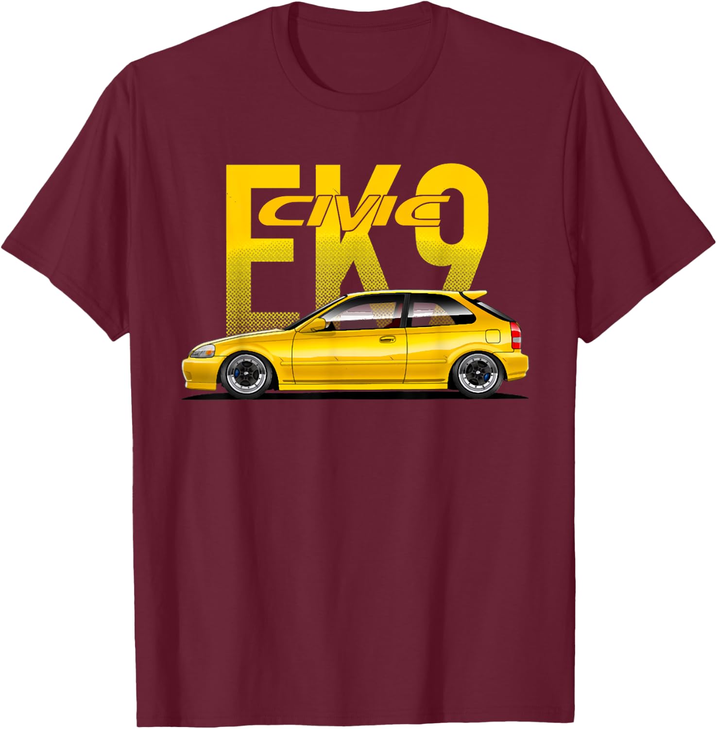 Civic EK 9 Type R Japanese Yellow Car T-Shirt - T-Shirt | Maroon
