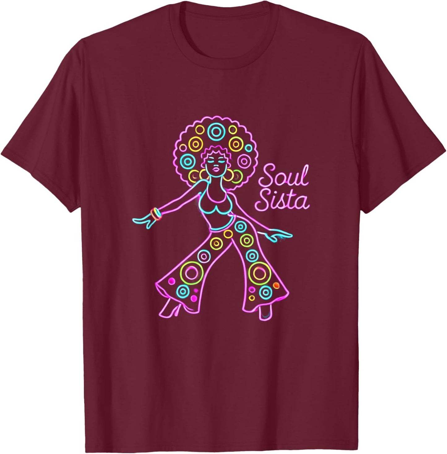 Soul Sista 70s Soul Music Retro Disco Black Funk Afro Girl T-Shirt - T-Shirt | Maroon