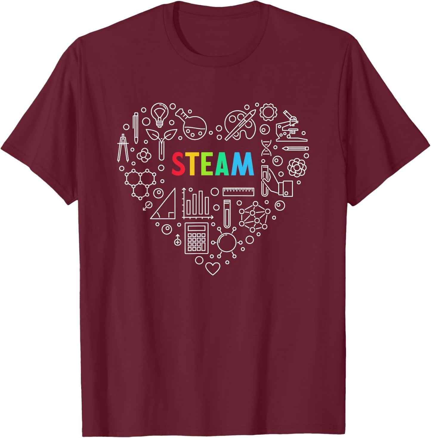 STEAM - Science and Art Heart Shape Design for Teacher T-Shirt - T-Shirt | Maroon