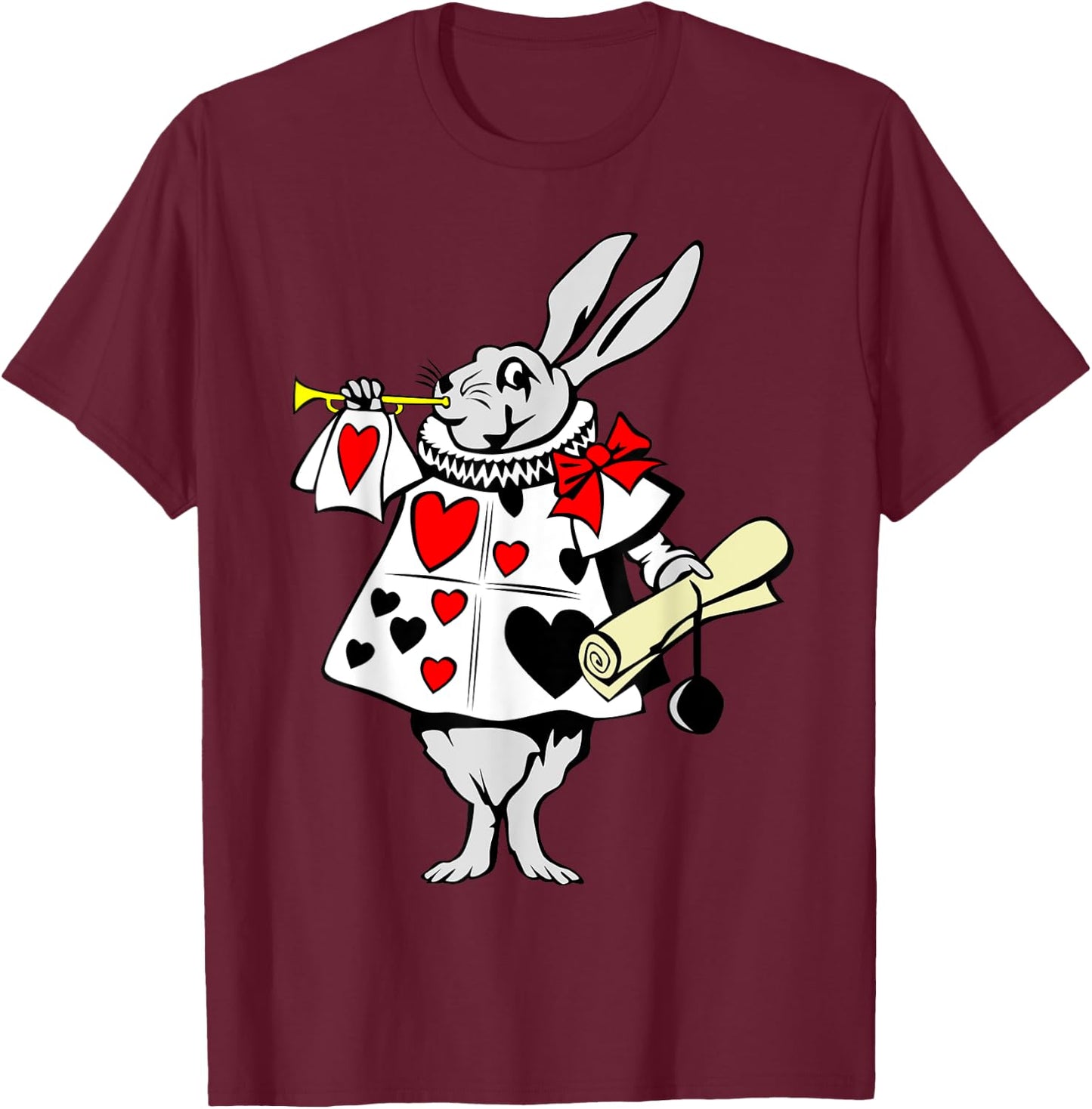 Alice in Wonderland Rabbit easter bunny playing music T-Shirt - T-Shirt | Maroon