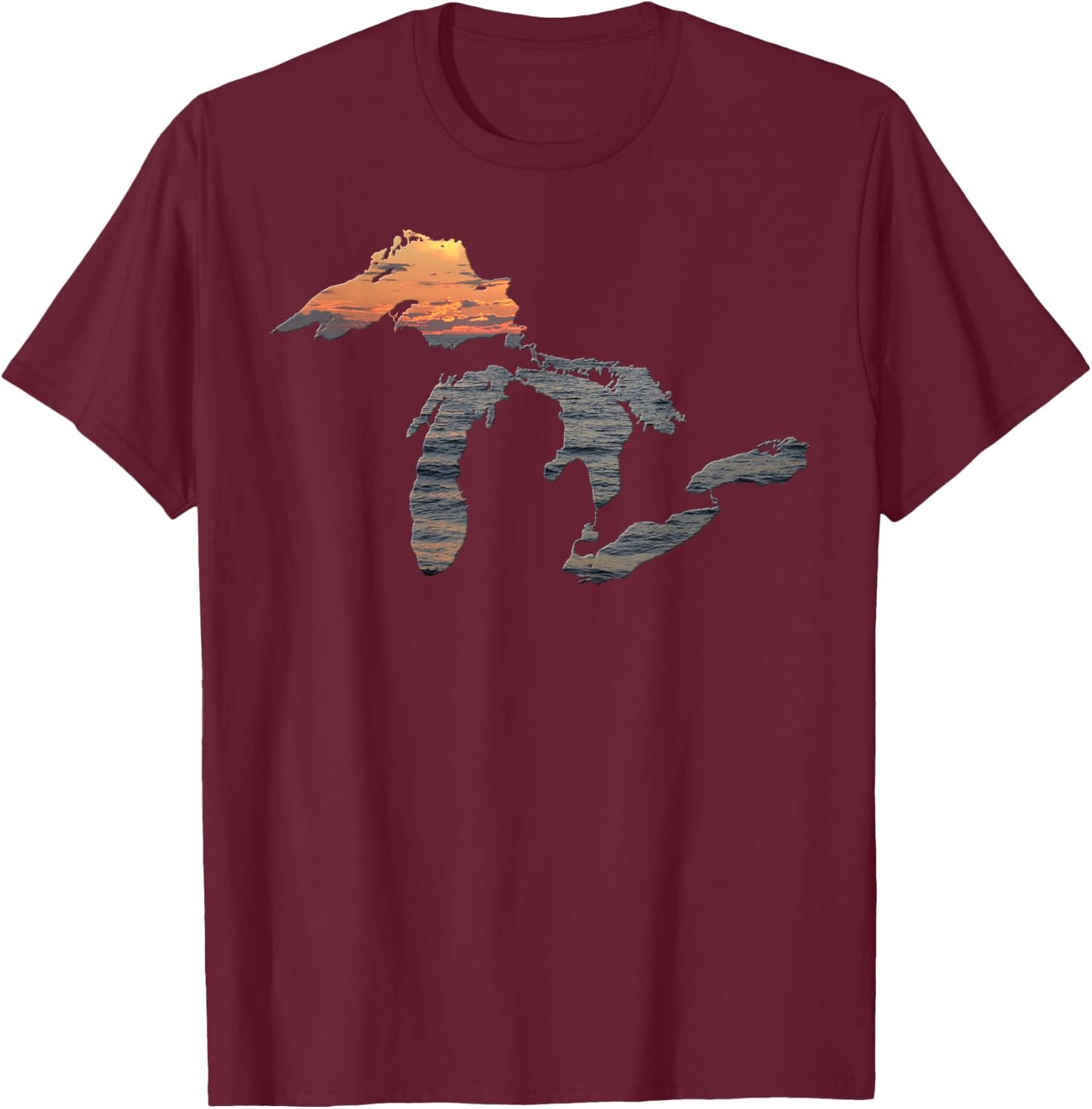 Great Lakes Shirt - Sunset Over Lake Superior T-Shirt - T-Shirt | Maroon