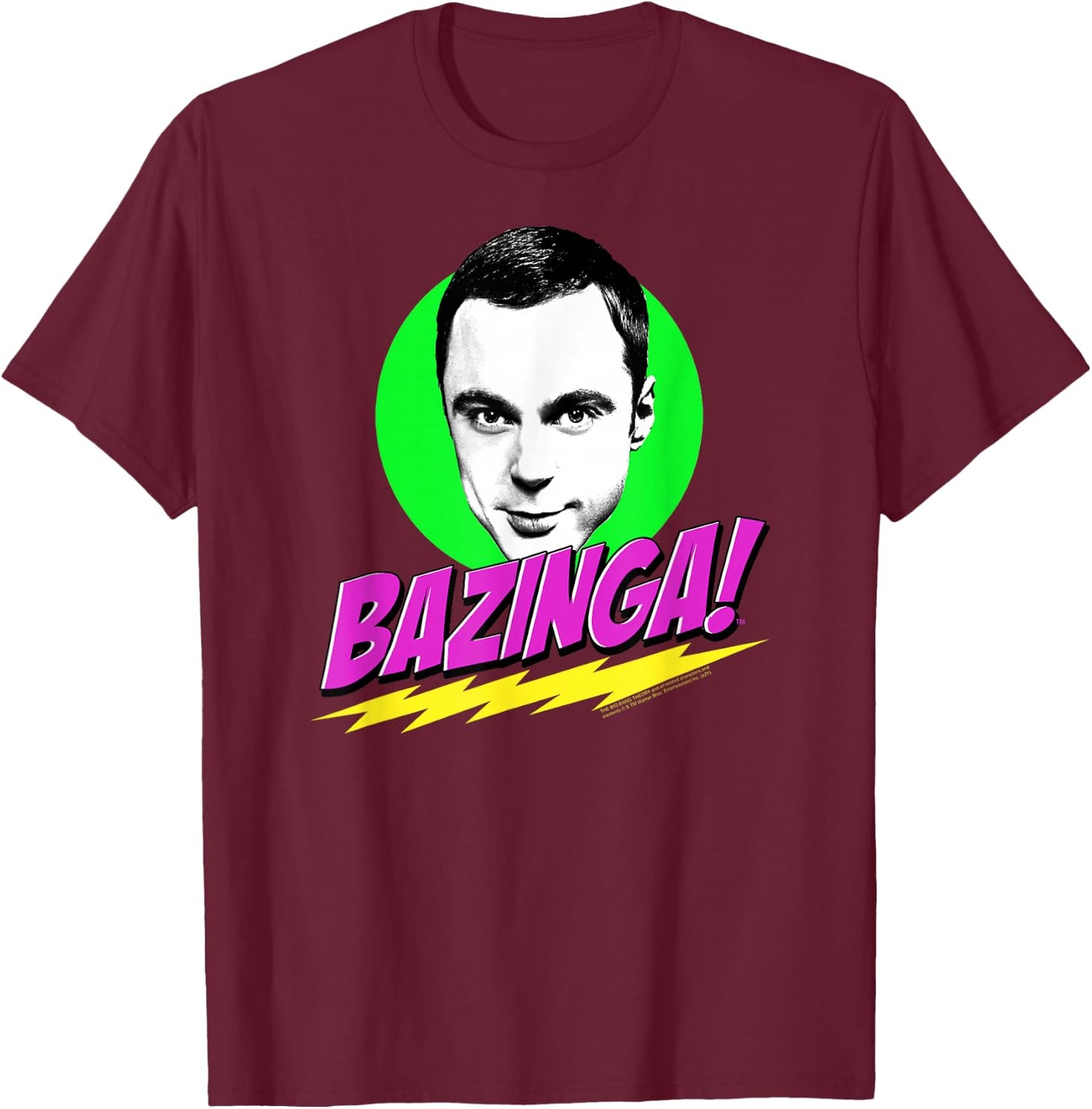 The Big Bang Theory Neon Sheldon Bazinga T-Shirt - T-Shirt | Maroon