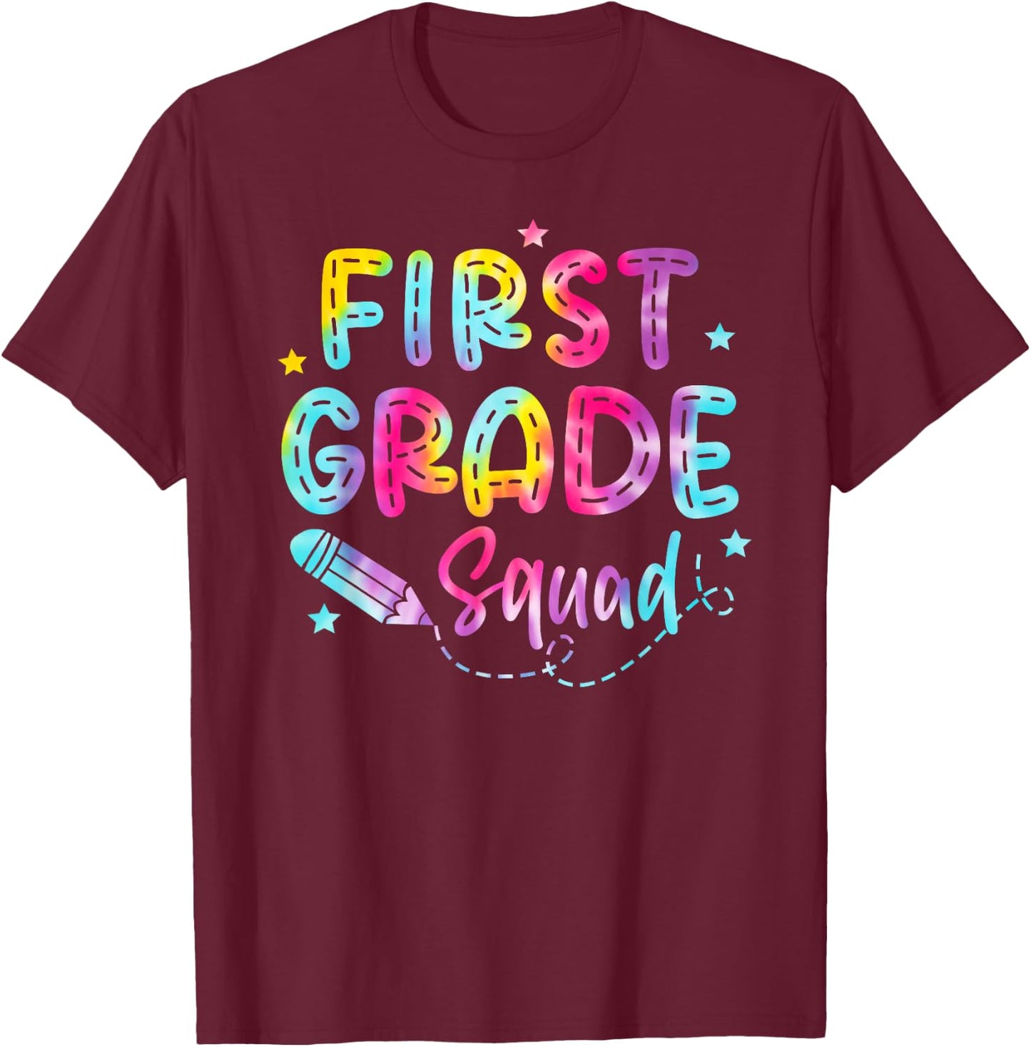 1st First Grade Squad Student Teacher Back To School Tie Dye T-Shirt - T-Shirt | Maroon