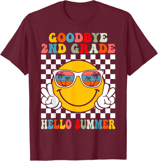 Goodbye 2nd Grade Hello Summer Last Day Of School Boys Kids T-Shirt - T-Shirt | Maroon