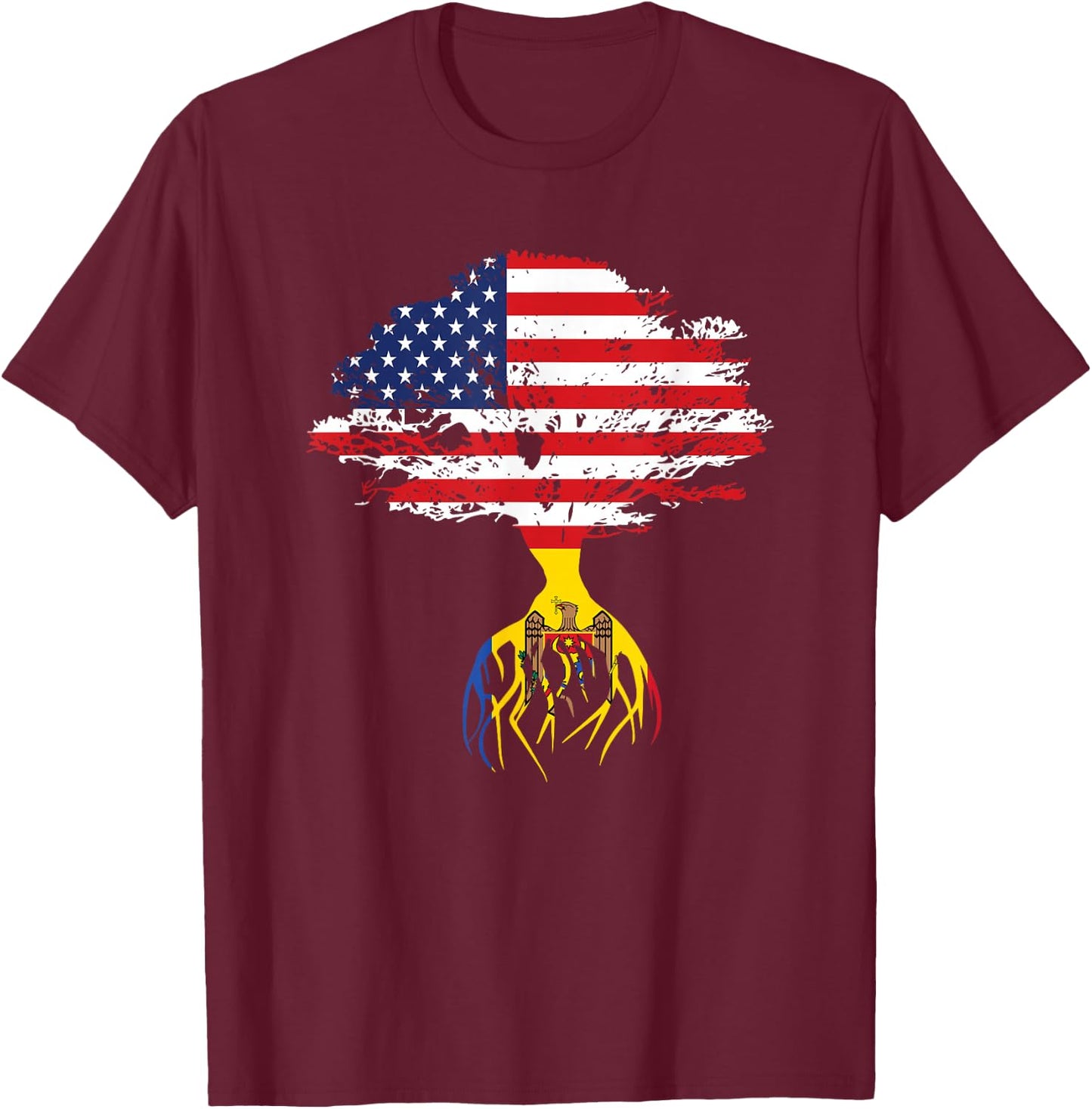 Moldovan Roots American Flag Moldova Gifts T-Shirt - T-Shirt | Maroon