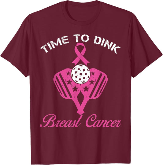 Time To Dink Breast Cancer Awareness Pickleball Pink T-Shirt - T-Shirt | Maroon
