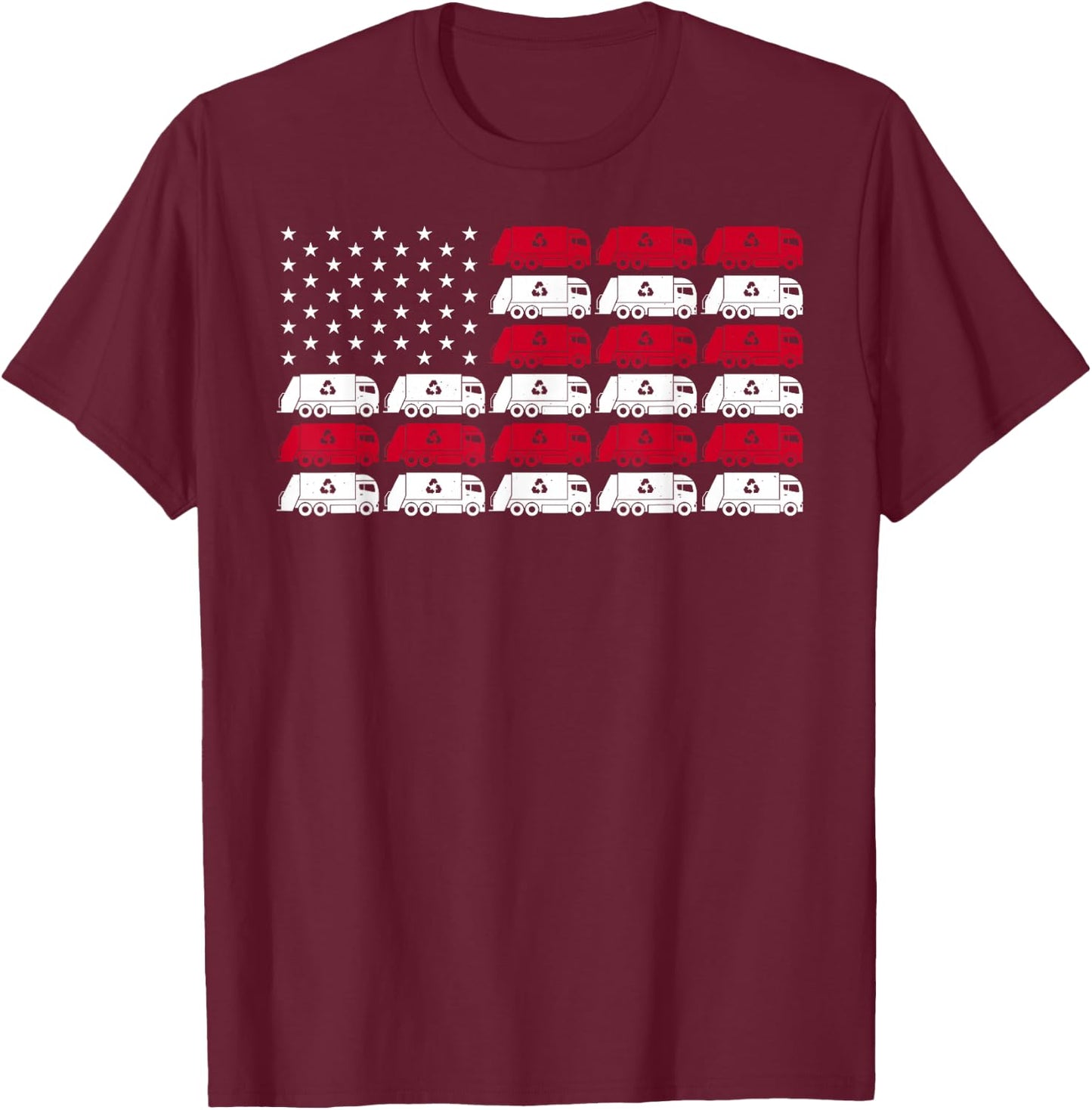 Garbage Truck USA American Flag Patriotic Men Women Boys T-Shirt - T-Shirt | Maroon