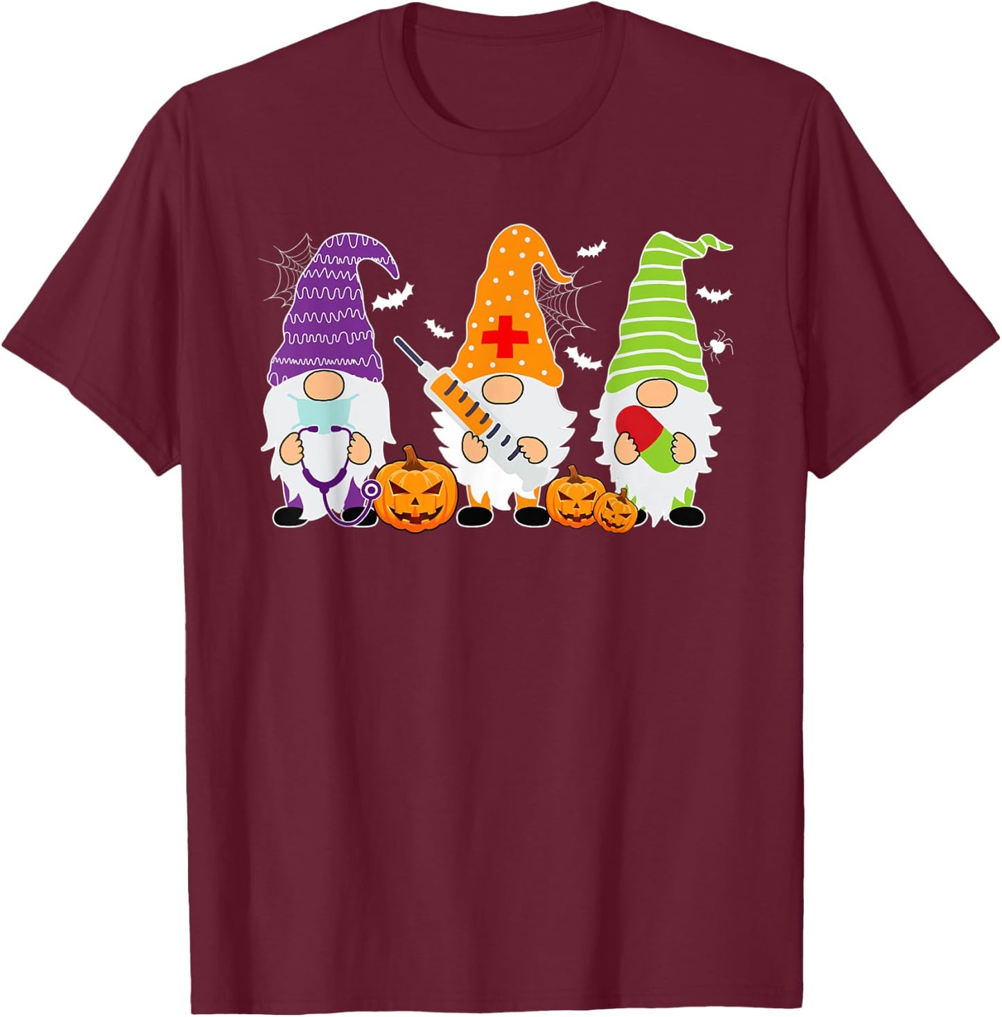 Halloween Gnome Nurse Costume Nursing Women Men T-Shirt - T-Shirt | Maroon