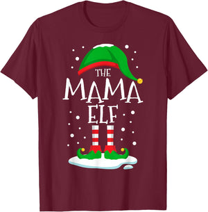 The Mama Elf Christmas Family Matching Xmas Mom Group Funny T-Shirt - T-Shirt | Maroon