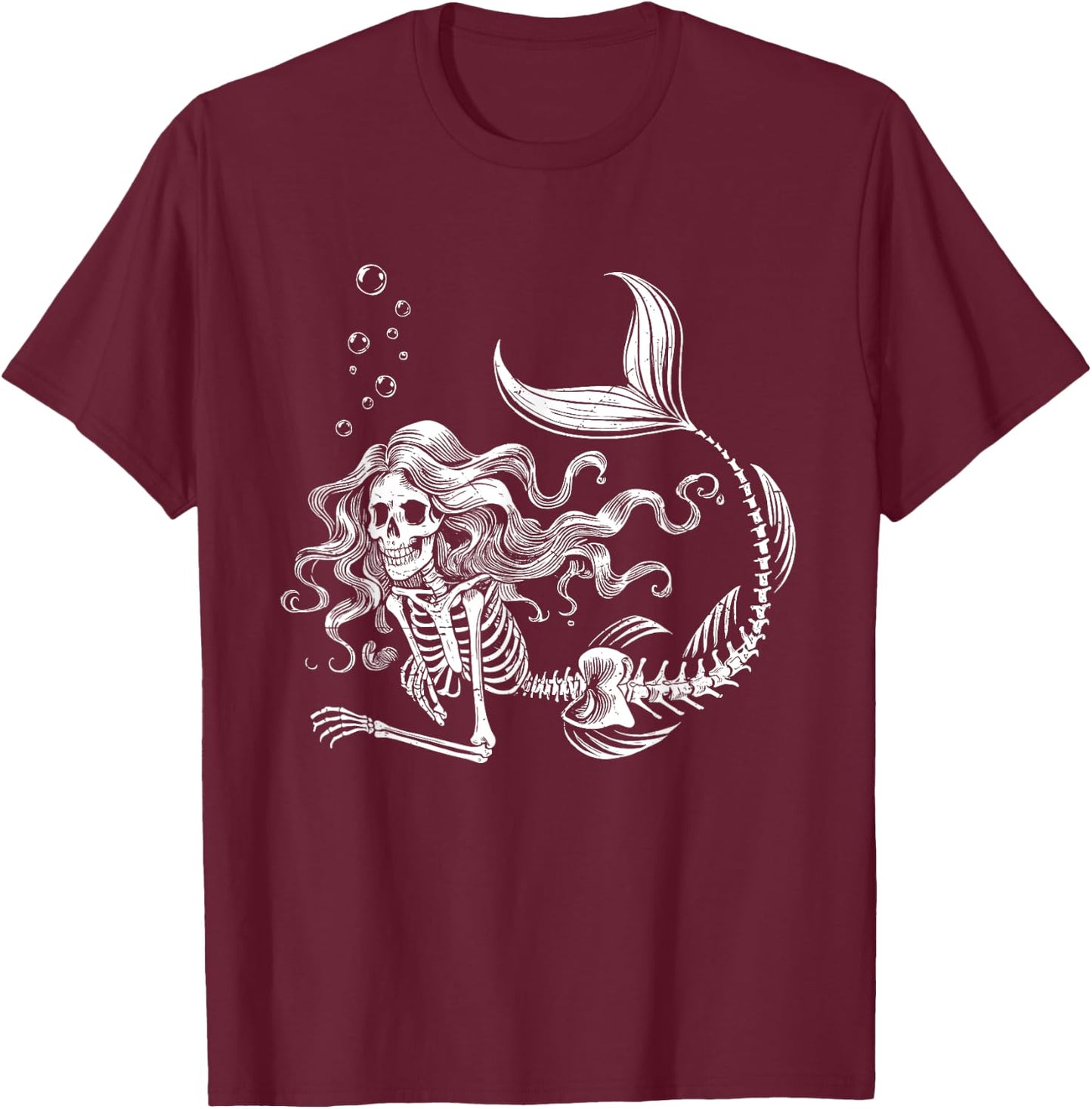 Funny Mermaid Skeleton Halloween Costume Women Girls Kids T-Shirt - T-Shirt | Maroon