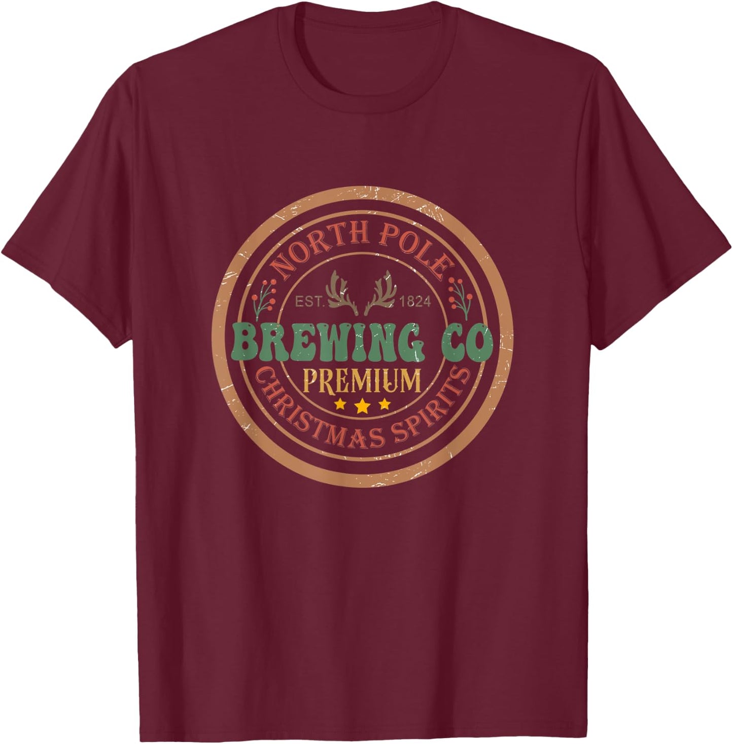 Xmas Brewing Co North Pole Christmas Spirits T-Shirt - T-Shirt | Maroon